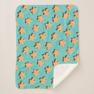 Couverture Sherpa Bois naturel 3D sur bleu Turquoise