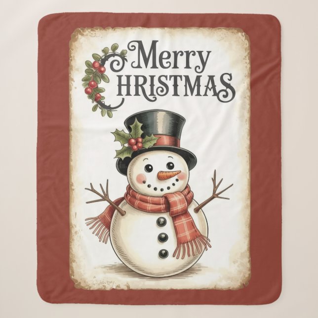 Couverture Sherpa Bonhomme de Neige Joyeux Noël  (Devant)