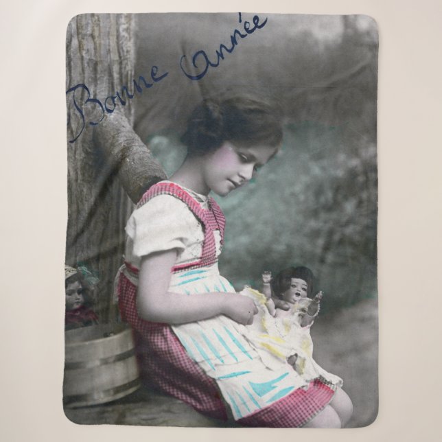 Couverture Sherpa Bonne Année Vintage fille avec dollar (Devant)