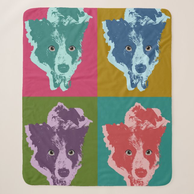 Couverture Sherpa Bordure Collie Stare Pop Art (Devant)