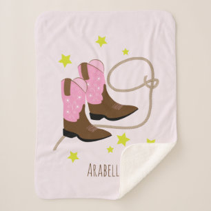 Couverture Sherpa Bottes et corde rose et Brown, personnalisées