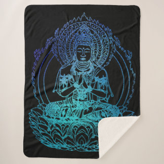 Couverture Sherpa Bouddha flamboyant en Turquoise et bleu
