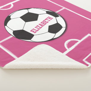 Couverture Sherpa Boule de soccer personnalisée et rose de champ