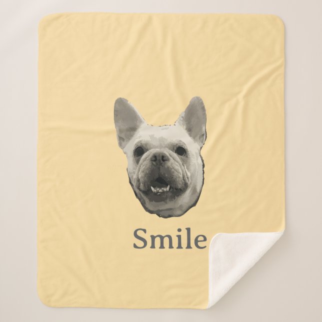 Couverture Sherpa Bouledogue Français Beige Sourire (Devant)
