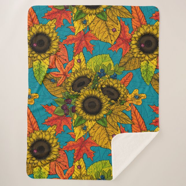 Couverture Sherpa Bouquet d'automne en bleu (Devant)