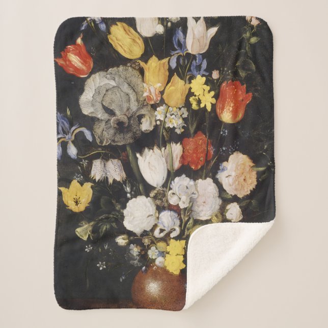 Couverture Sherpa Bouquet de fleurs dans un vase de terre (1610) (Devant)