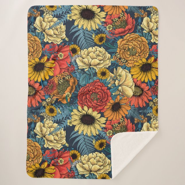 Couverture Sherpa Bouquet de fleurs - roses, pivoines, marguerites e (Devant)