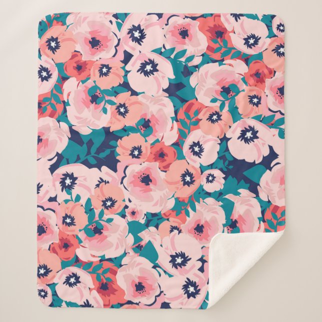 Couverture Sherpa Bouquet floral aquarelle : pivoines Vintages. (Devant)