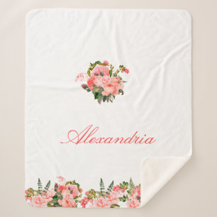 Couverture Sherpa Bouquet floral rose pâle personnalisé