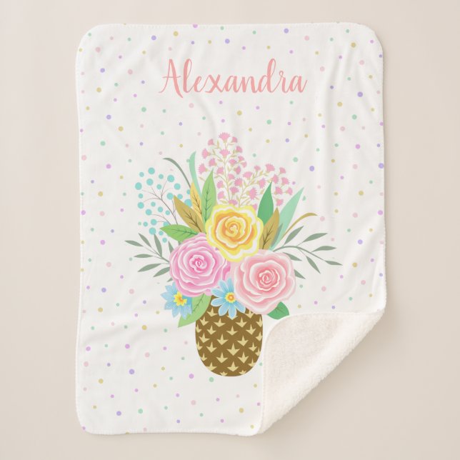 Couverture Sherpa Bouquet Rose d'ananas mignon rose (Devant)