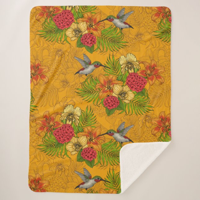 Couverture Sherpa Bouquet tropical et colibris 2 (Devant)