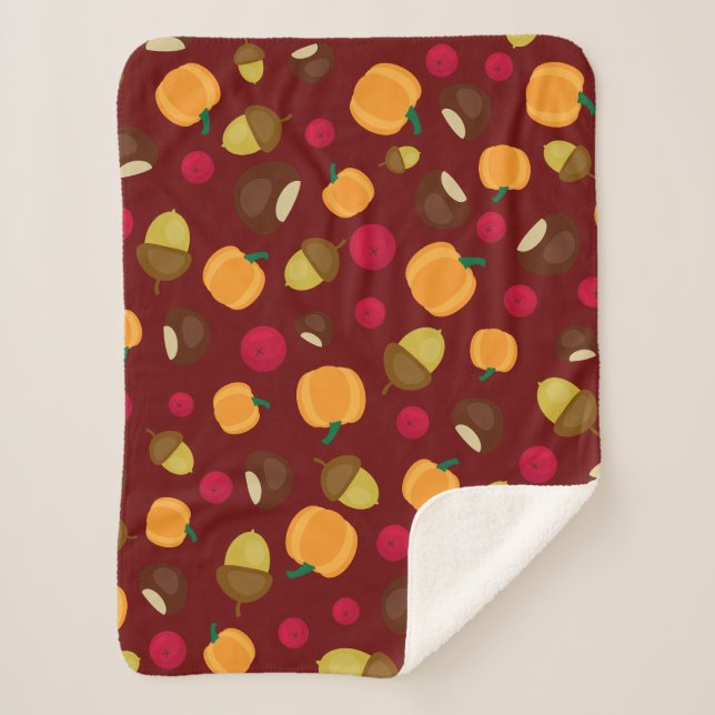 Couverture Sherpa Bourgogne Citrouille d'automne Berries Motif de ch (Devant)