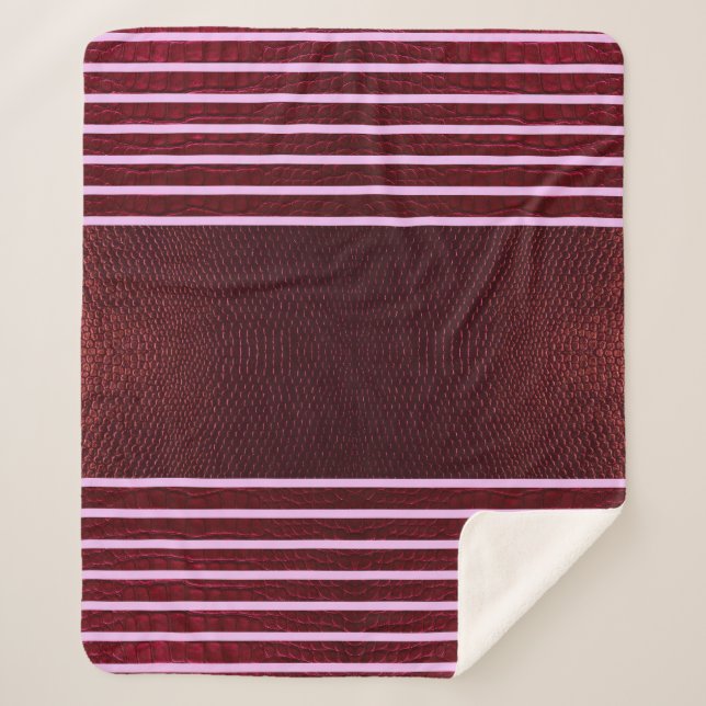Couverture Sherpa Bourgogne Cuir de serpent exotique Faux Rayure Lin (Devant)