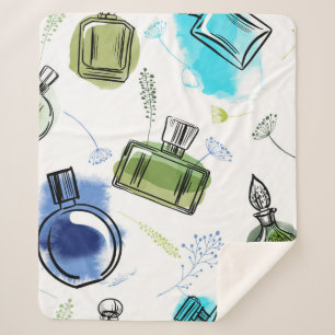 Couverture Sherpa Bouteille de parfum motif sans soudure et texte aq