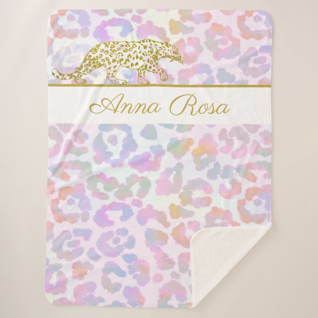 Couverture Sherpa *~* Bouts de teinture Leopard Or Pastel (Devant)