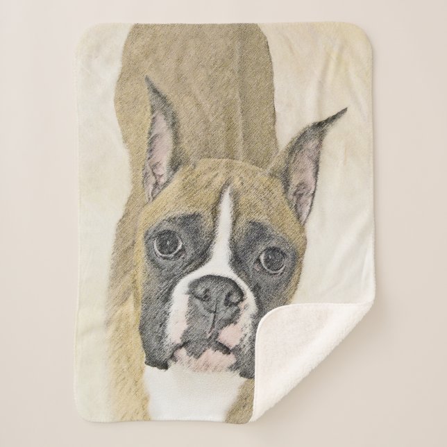 Couverture Sherpa Boxer Peinture - Cute Original Chien Art (Devant)