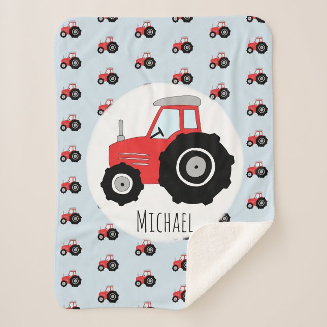 Couverture Sherpa Boys Cute Red Tracteur Motif avec Name Kids (Devant)