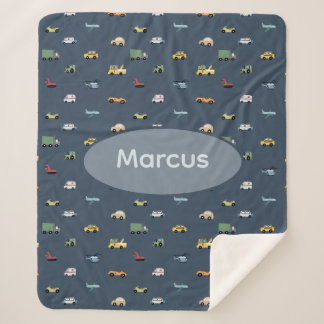 Couverture Sherpa Boys Cute Transport Voiture Motif monogramme Enfan