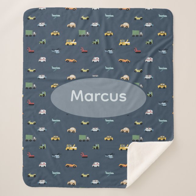 Couverture Sherpa Boys Cute Transport Voiture Motif monogramme Enfan (Devant)