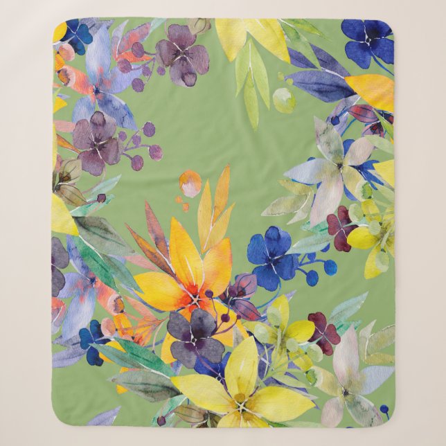 Couverture Sherpa Branch watercolor seamless pattern. Image on white (Devant)