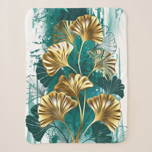 Couverture Sherpa Branche avec Feuilles d'or Ginko Biloba (Devant)
