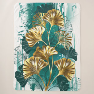 Couverture Sherpa Branche avec Feuilles d'or Ginko Biloba