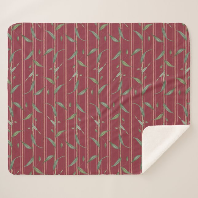 Couverture Sherpa Branche de feuilles sur papier peint rouge (Devant (Horizontal))