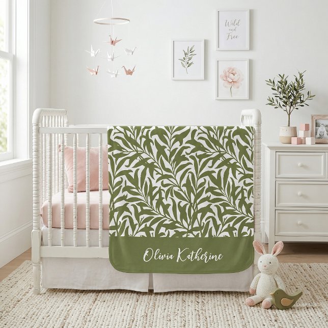 Couverture Sherpa Branche de Saule Vert Olive Monogrammé (Créateur téléchargé)