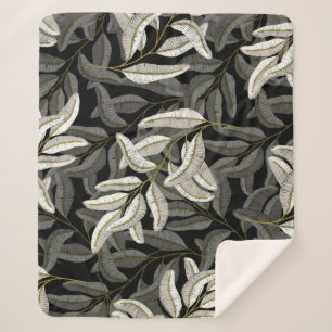 Couverture Sherpa Branches brodées : imprimé noir-blanc.