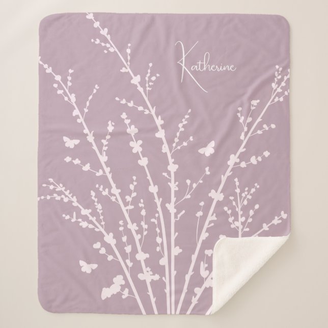 Couverture Sherpa  Branches de papillons Nom personnalisable  (Devant)
