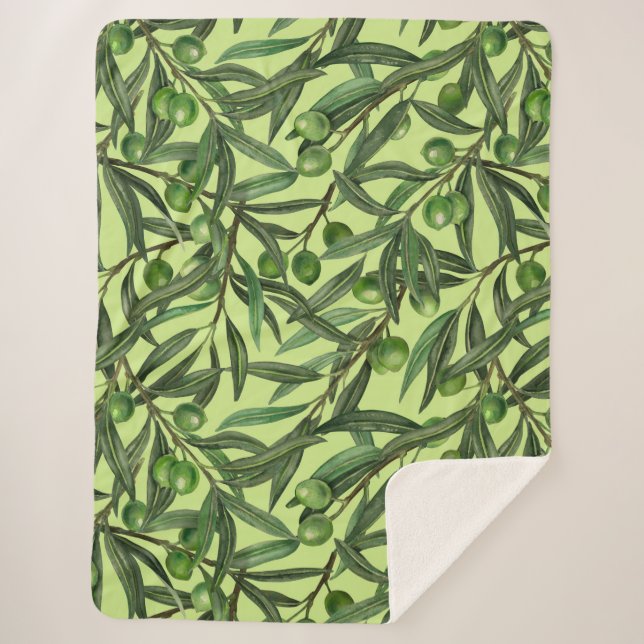Couverture Sherpa Branches d'olive sur le vert miel (Devant)
