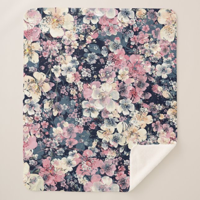 Couverture Sherpa Branches en fleurs : aquarelle transparente motif (Devant)