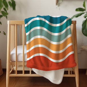 Couverture Sherpa Bright Wavy Stripes Motif avec Monogramme