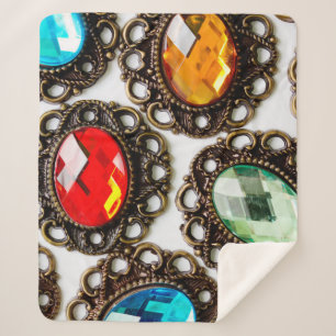 Couverture Sherpa Broches vintages multicolores sur fond blanc