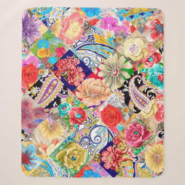Couverture Sherpa Broderie motif sans couture avec de belles fleurs (Devant)