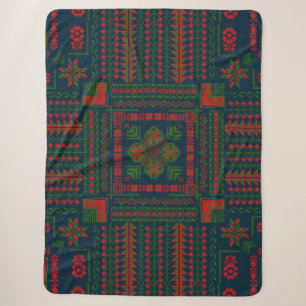 Couverture Sherpa Broderie palestinienne Tatreez rouge vert 5 Motif