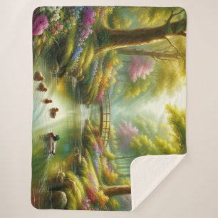 Couverture Sherpa Brook de printemps avec canards/fleurs