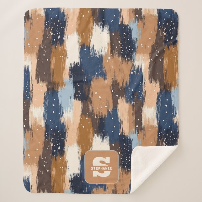 Couverture Sherpa Brosses Abstraites en bleu, blanc et Brown (2) (Devant)