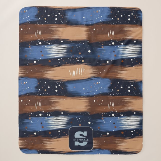 Couverture Sherpa Brosses Abstraites en bleu, blanc et Brown (3) (Devant)