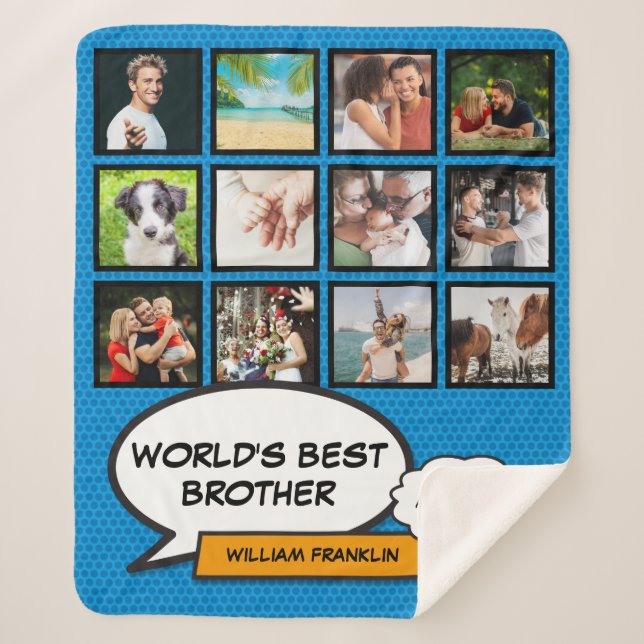 Couverture Sherpa Brother Fun Cool Bande dessinée Bleu Photo moderne (Devant)