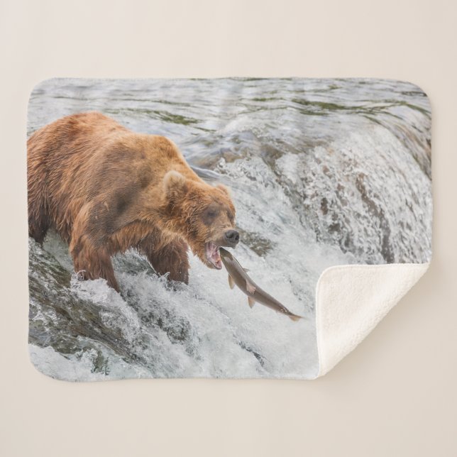 Couverture Sherpa Brown Bear Catches Red Salmon (Devant (Horizontal))