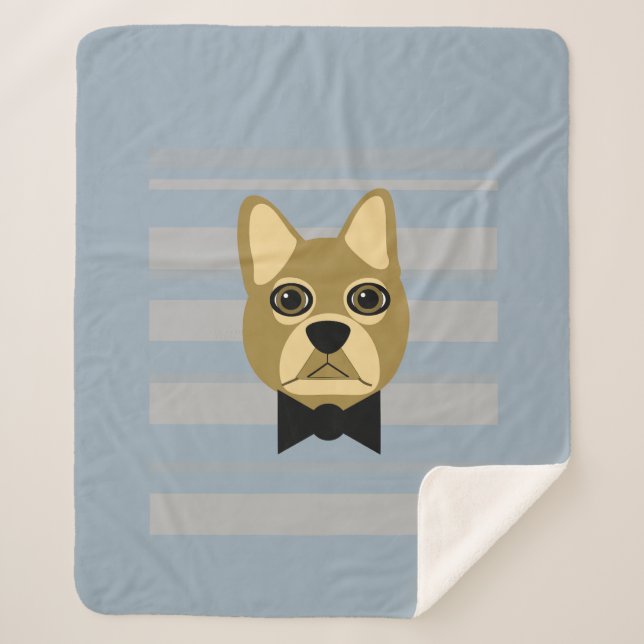 Couverture Sherpa Brown Frenchie Bulldog, Stripes (Devant)