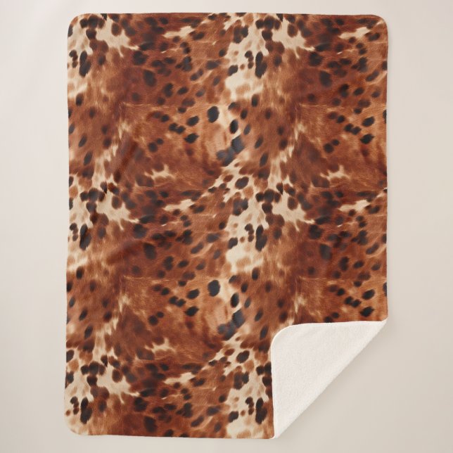 Couverture Sherpa Brown noir crème Faux cowhide (Devant)