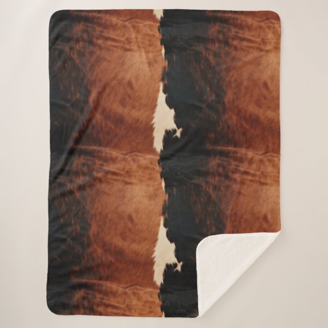 Couverture Sherpa Brown Noir Noir Faux Cowhide (Devant)