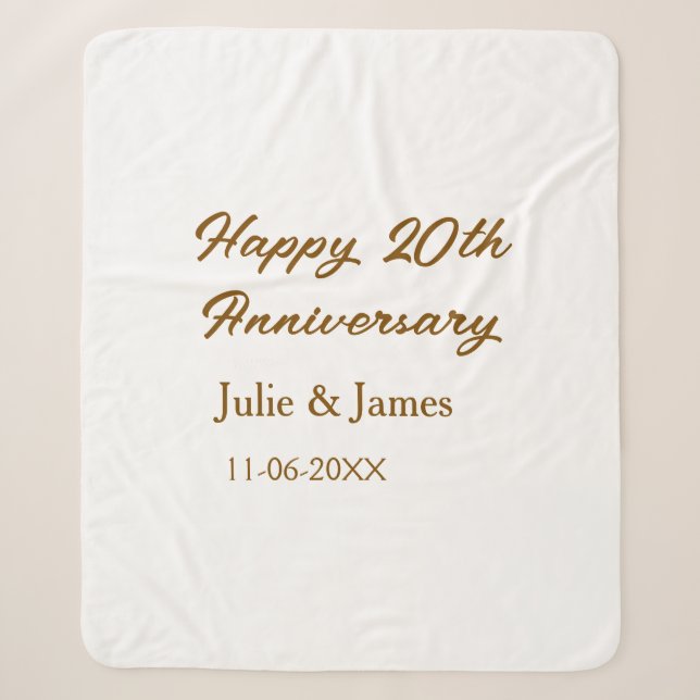 Couverture Sherpa Brun doré joyeux 20e anniversaire nom datsimple (Devant)