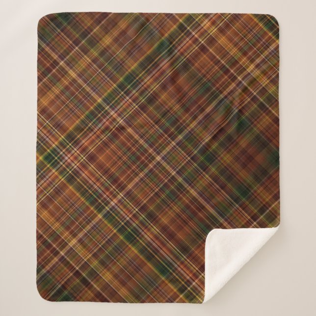 Couverture Sherpa Brun, rouge rouille et vert carreau d'automne (Devant)