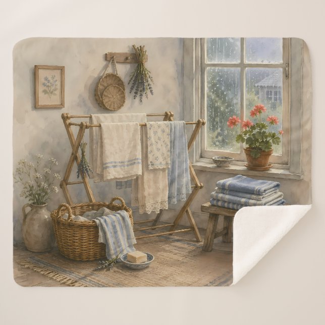 Couverture Sherpa Buanderie de Cottage Jour de Pluie (Devant (Horizontal))