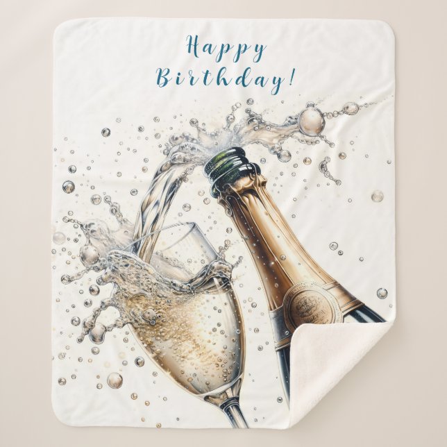 Couverture Sherpa Bubbly champagne Joyeux anniversaire (Devant)