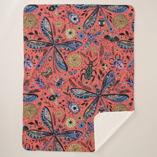 Couverture Sherpa Bugs de Doodle sur corail rouge