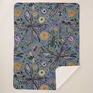 Couverture Sherpa Bugs de Doodle sur le gris de latte